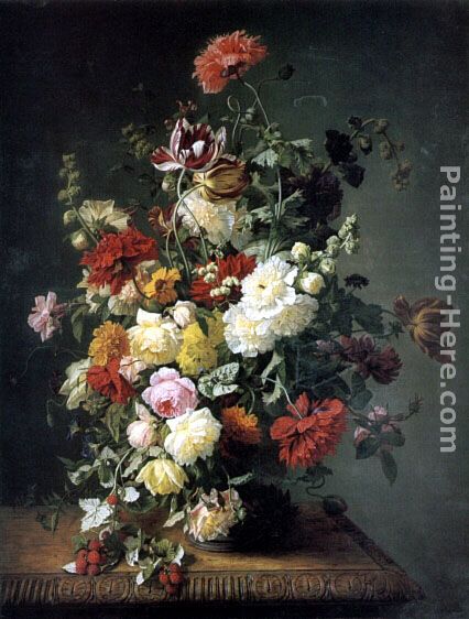 A Still life with Flowers and Wild Raspberries painting - Simon Saint-Jean A Still life with Flowers and Wild Raspberries art painting